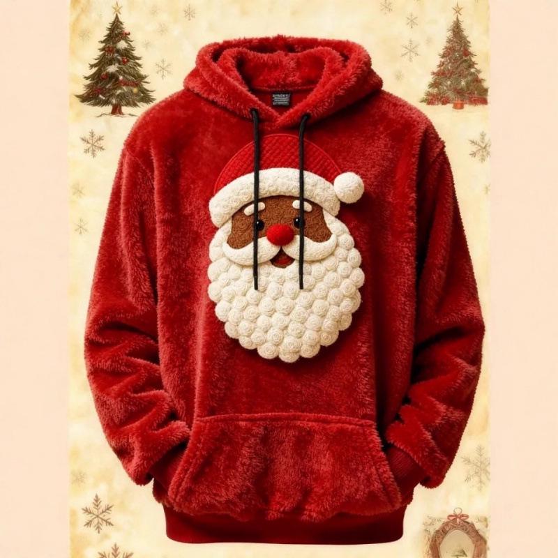 New 3D Printed Flannel Christmas Hooded Pullover - Fashionable, Loose Sweatshirt