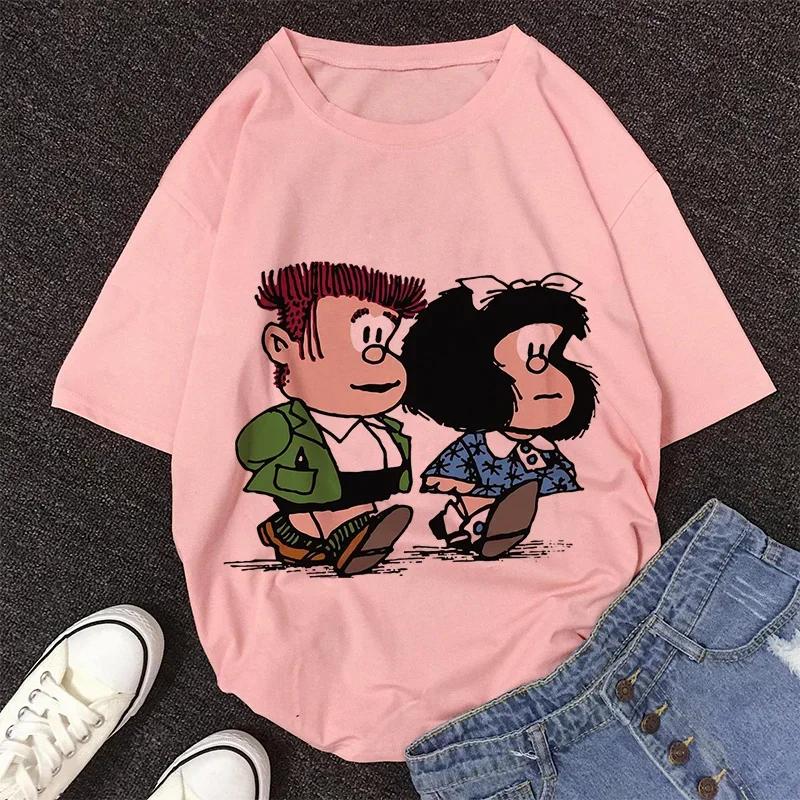 Mafalda Kawaii Graphic Print T-shirt Women Harajuku Aesthetic Pink Tops Y2k Casual Tshirt 2026 Newest Summer Fashion Female T Shirt