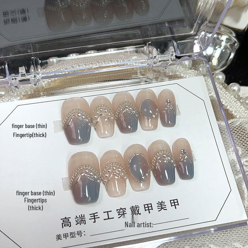 

Handmade Wearable Ombre Chain Nail Art Stickers - Removable Gel False Nail Tips Small