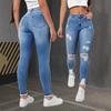 Fashion Skinny Jeans Women Autumn Stretchy High Waisted Ripped Slim Retro Solid Color Denim Trousers Pants
