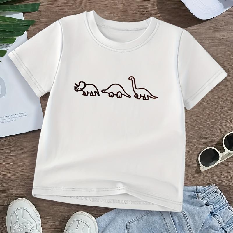 Kids Summer Crew Neck Short Sleeve T-Shirt with Sketch Dinosaur Print