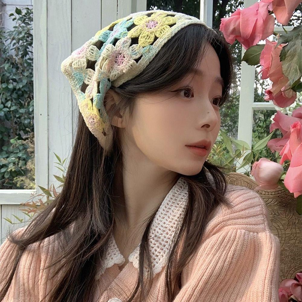 Hair Band Triangle Bandana Floral Crochet Bandana Vintage Knitted Headband Girls