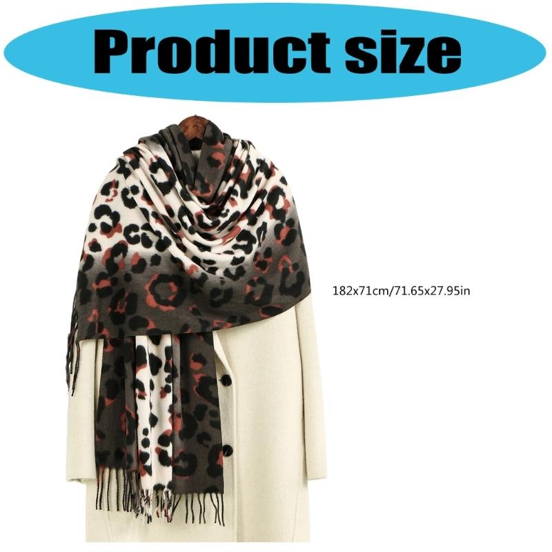 Leopard Print Fringe Cashmere Scarf Shawl For Women Soft Warm Winter Fashion Accessory Lightweight Warm Wrap