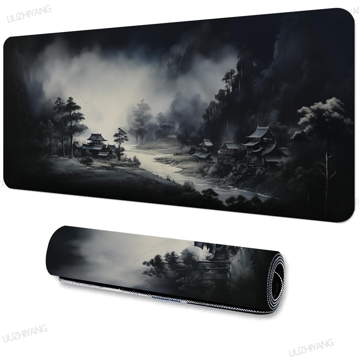 Moonlight Mountain River Landscape Mouse Pad Large Computer Office Game Table Mats XXL Rubber Keyboard Mousepads Long Desk Mat 300X800X2MM