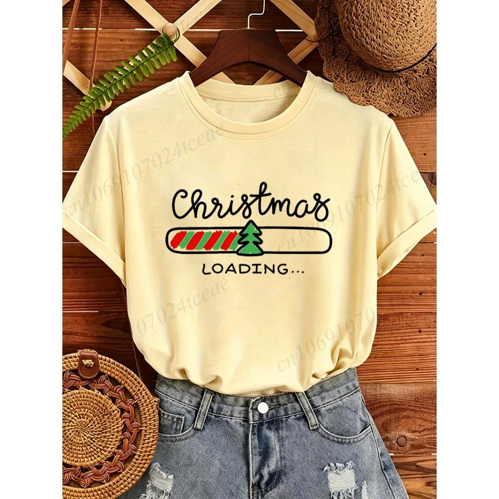 Damen Weihnachtst-Shirt Weihnachten Ladebalken Aufdruck Kurzarm Rundhalsausschnitt Lässig Locker Weihnachten Feiertag Grafik Oberteile T-Shirts