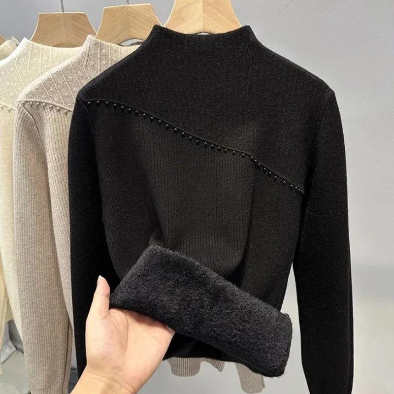

Толстый зимний трикотажный свитер с полувысоким воротом и добавлением бархата в качестве базового слоя 3XL