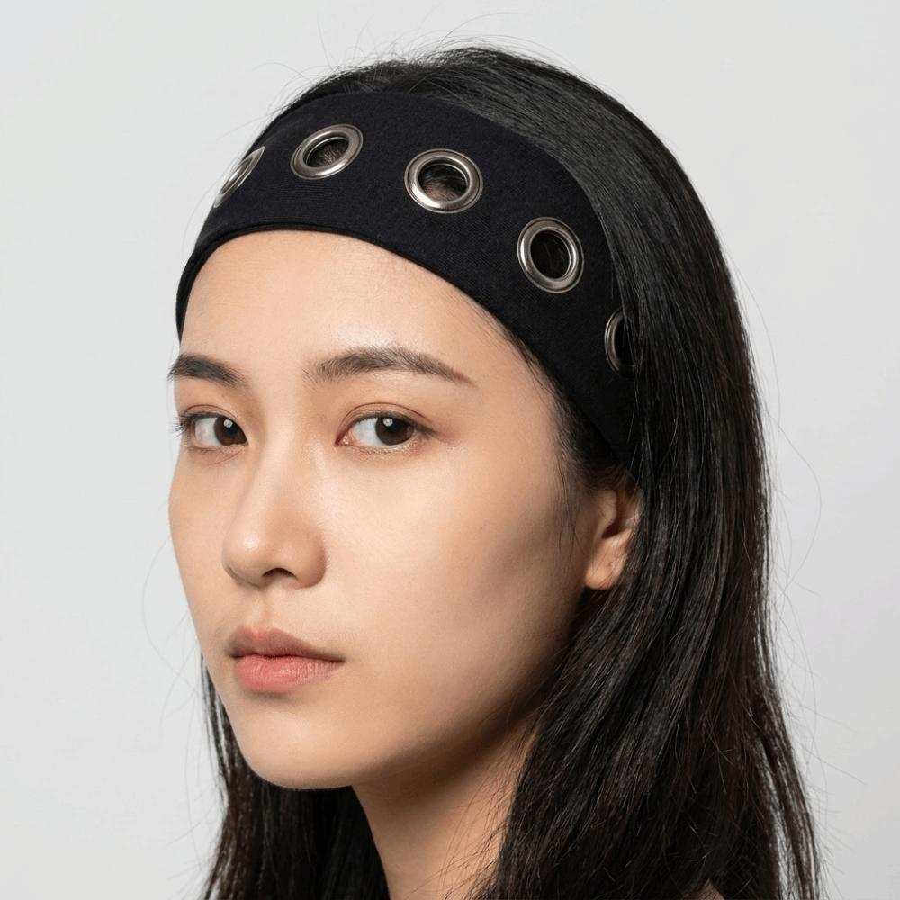 Solid Color Hollow Metal Headband Grommet Yoga Elastic Hair Band Women
