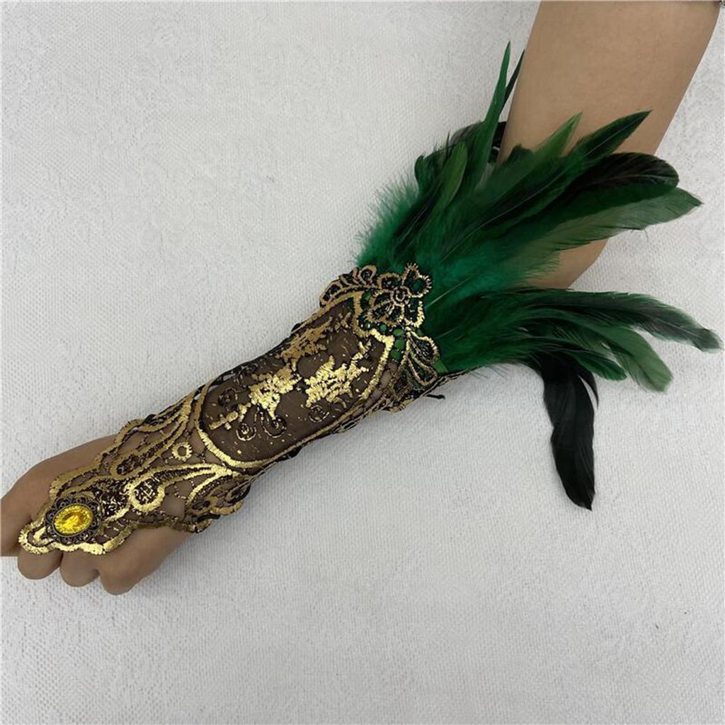 Bracelet Plume Gant Plume Gothique Dentelle Dorée Creuse Manchette Dentelle