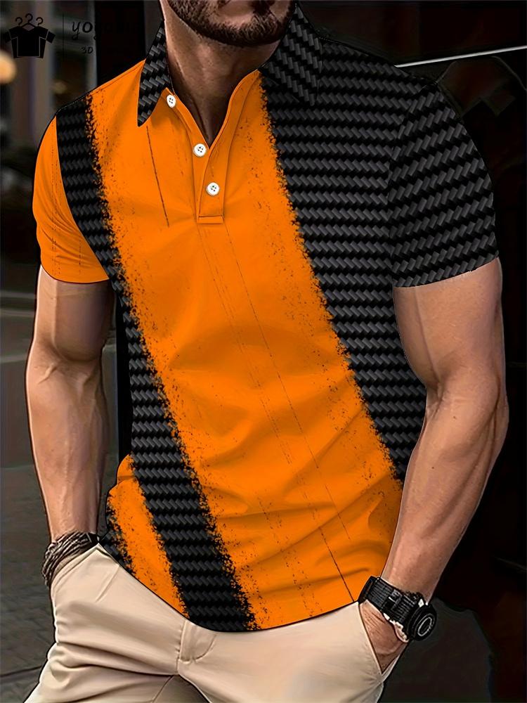 Simple Pattern Print Classic Fashion Men's Clothing Men's Short Sleeve T-shirt Striped Print Mens Polo Shirts Street Men's Polo