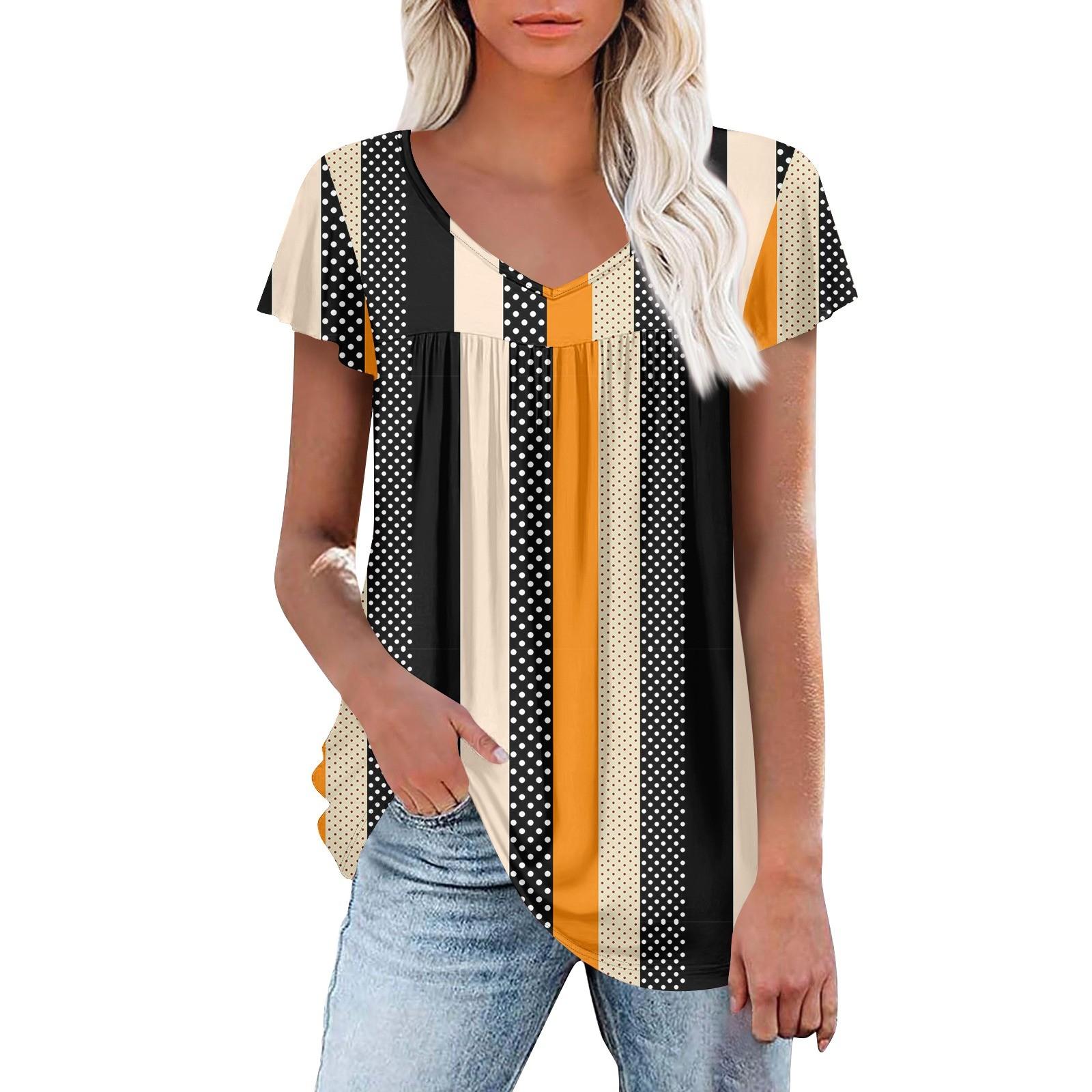 

Женские туники, элегантные повседневные летние рубашки с коротким рукавом, цветочные свободные плиссированные топы в стиле бохо M чёрный