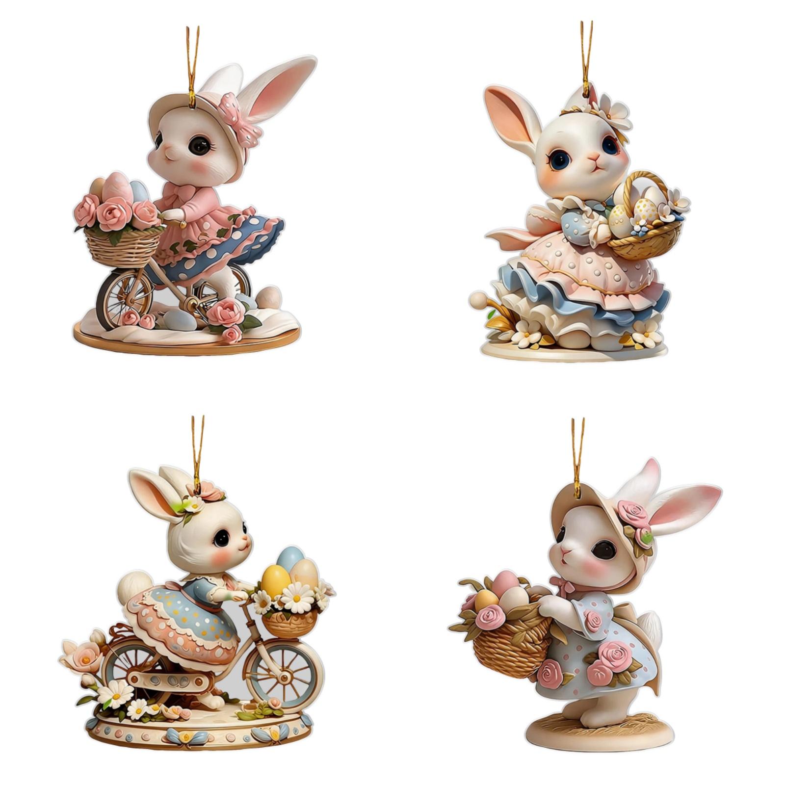 

Easter Bunny Wall Decor 2D Flat Acrylic Bunny Egg Easter Pendant, Spring Rabbits And Egg Table Sign Decorations One Size