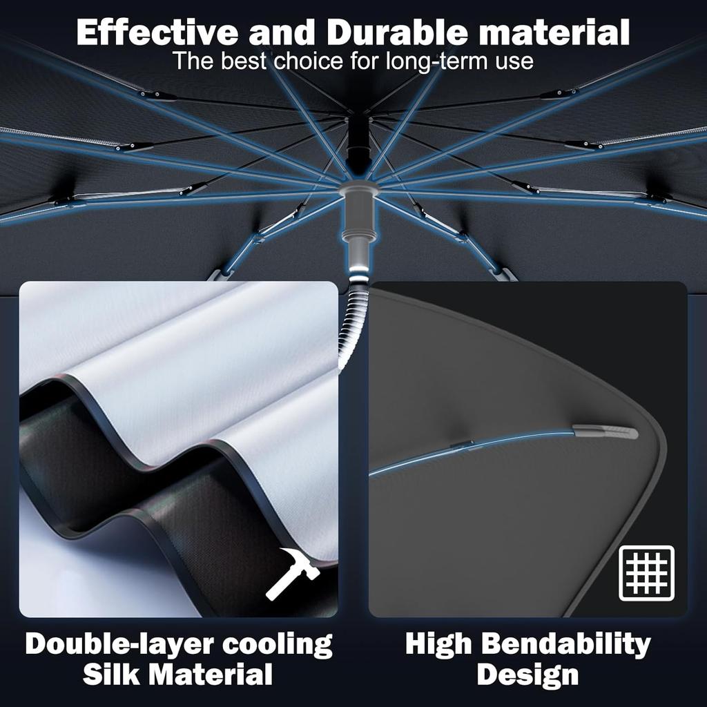 Car Windshield Sunshade Umbrella – Sun Shade For Car Windshield Blocks UV Rays & Heat, Keeps Interior Cool, Foldable Sun Visor Cover With Universal