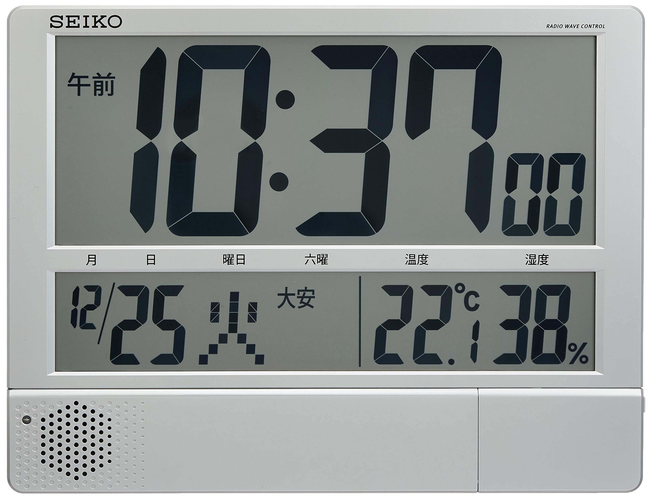 

Seiko Clock a wall clock and table clock with digital programmable Rokuyo days of the and humidity silver metallic SQ434S, radio-controlled display,