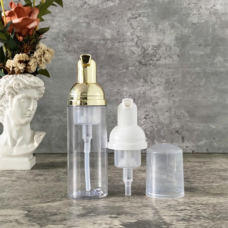 In Stock: 60ml Clear PET Foaming Facial Cleanser Bottle with Press-Top for Travel or Hotel