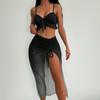 3Pcs/Set Swimsuit Set Bowknot Lace-up Ruffle Hem Sling Bra High Waist Swimming Trunks Side Drawstring Mesh Skirt Set Hot Spring Pool Swimwear