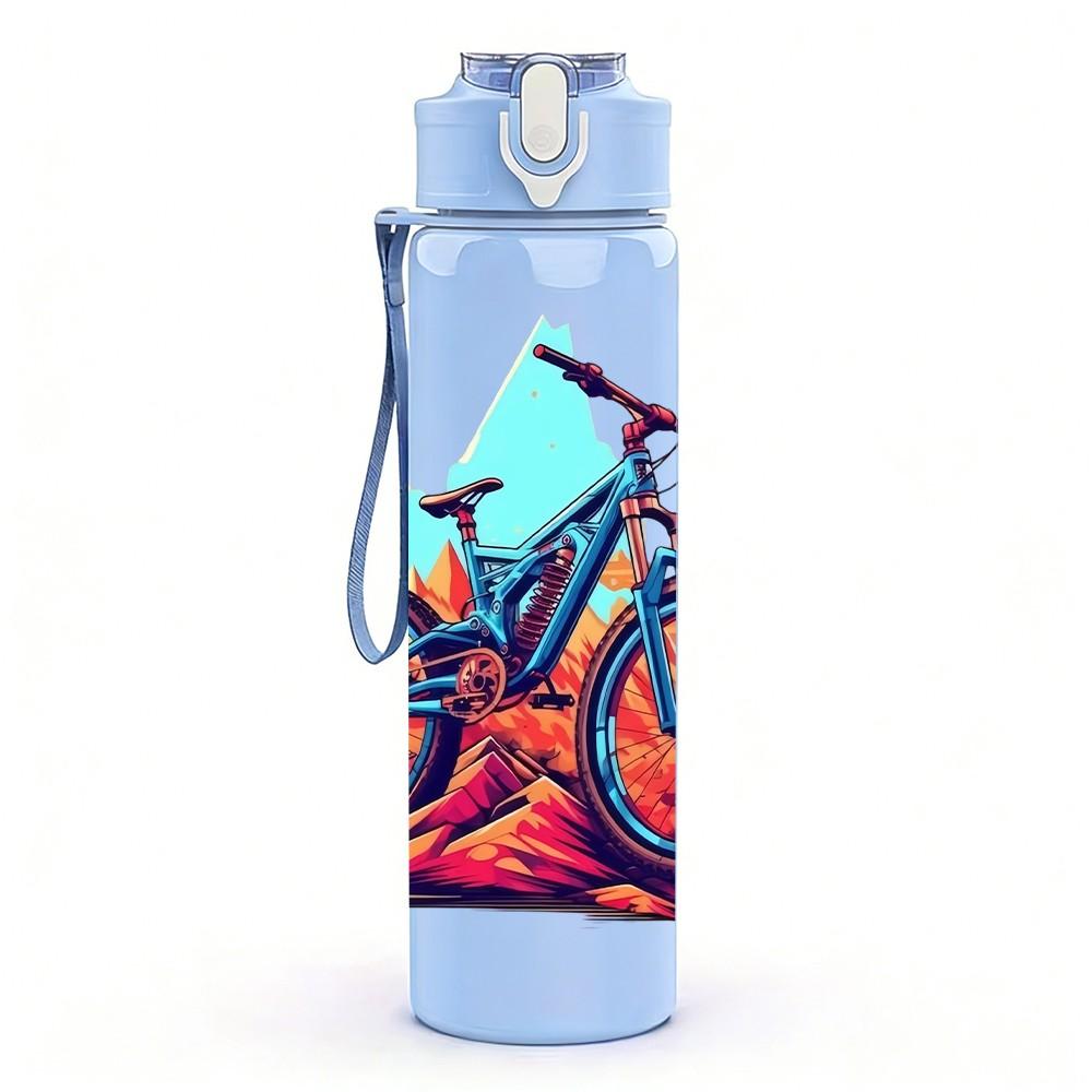 1PC Mountain Bicycle Outdoor Cycling Print 750ml Color Plastic Sports Water Bottle Leakproof Flip Straw Lid Suitable for Sports Office Home Use