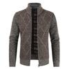 Men's Korean geometric pattern fleece thickened cardigan stand-up neck knitted sweater wool jacket