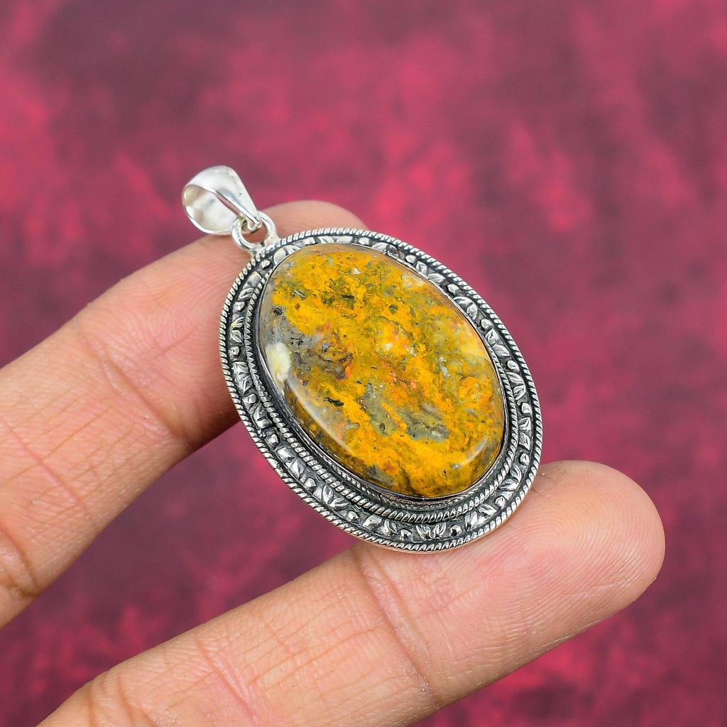 Bumblebee Jasper Pendant, 925 Solid Sterling Silver Gemstone Jewelry, Handmade Pendant, For Mother Day