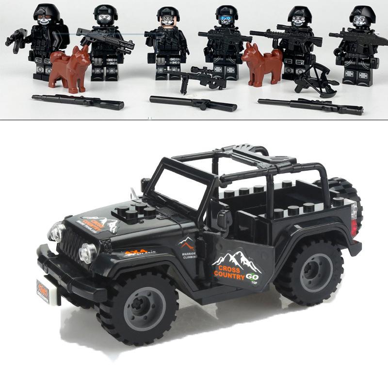 Черный Внедорожник Jeep SWAT Набор Военных Игрушечных Машинок из Кирпичиков