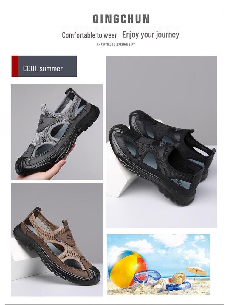 Herren Atmungsaktive Zehensandalen: Leichte, rutschfeste Mesh-Outdoor-Freizeitschuhe für Frühling & Herbst