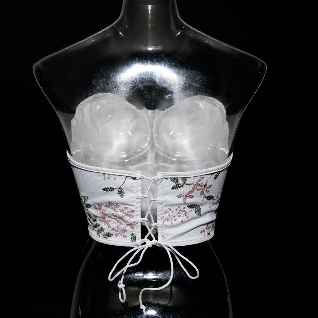Embroidered Fishbone Steel Ring Backless Strap Top - Sexy, High-End Design
