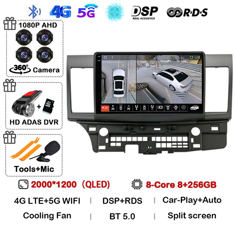 Android 14 Carplay Auto Car Radio For Mitsubishi Lancer 10 CY 2007-2017 Multimedia Video Player WIFI+4G GPS Stereo Head Unit DSP