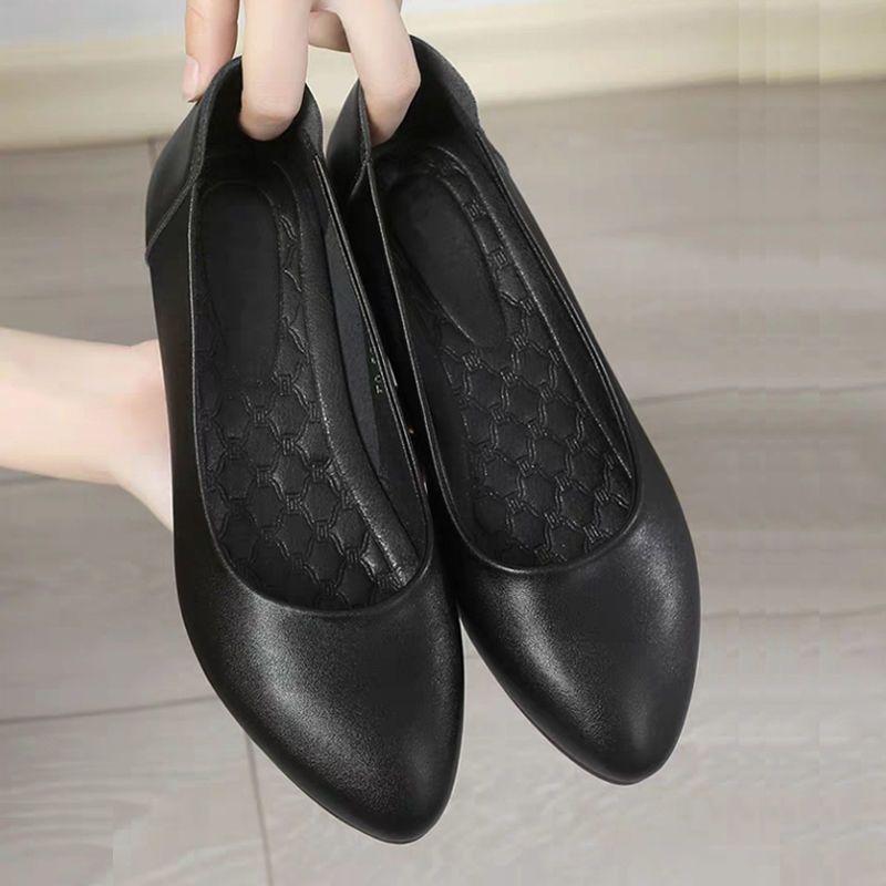 Pracovní obuv Dámská Černá Kariérní Obuv na Pohovor Formální Oblečení Plochý Podpatek Dojíždění Protiskluzová Kožená Obuv Jedna Obuv