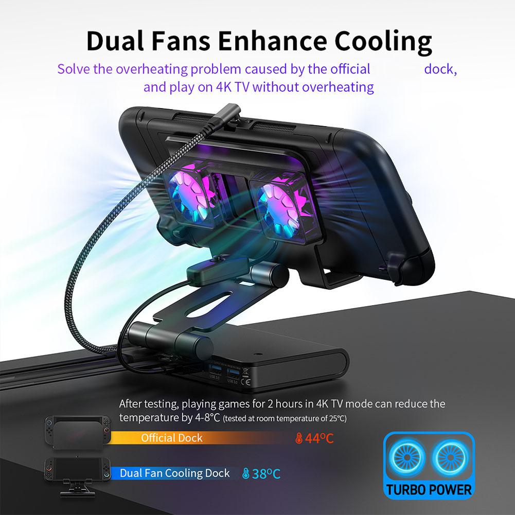 6 In 1 Docking Station For Switch2 Cooling Base For Steam Deck/Rog Ally X/Legion Go/Msi Claw Adjustable Stand Custom Steam Deck