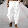 Men Cotton Linen Pants Summer and Autumn Solid High Waist Wide-Leg Trousers Male Loose Hemp Casual Breathable Sports Pants