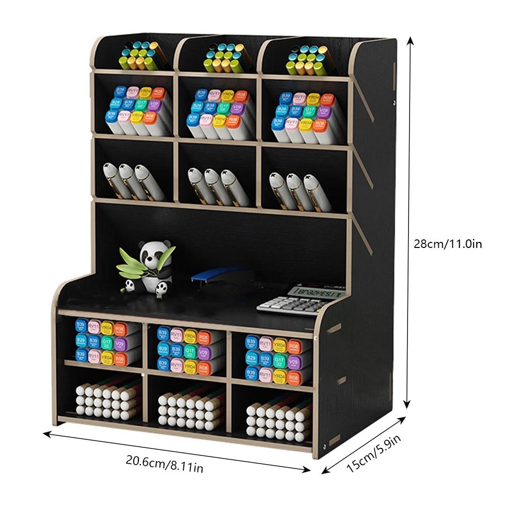 Wooden Desk Pen Organizer DIY Multifunctional Make Up Storage Holder Stationery Pencil Storage Stand for School Office Home New