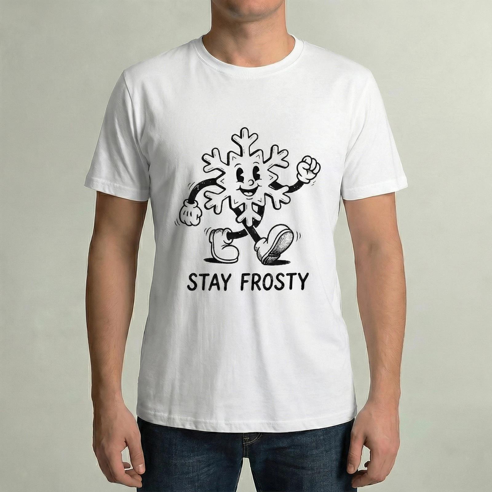 Retro 1930s Snowflake T- Shirt Stay Frosty Rubber Hose Graphic Vintage Winter Tee L
