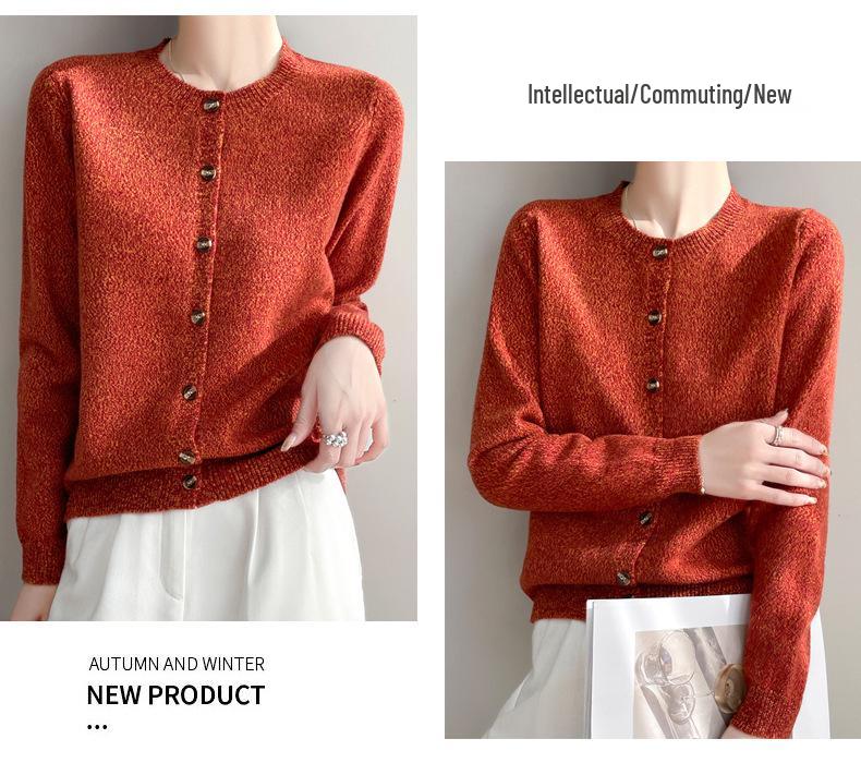 Spring 2025 Retro Velvet Round Neck Knit Cardigan - Space-Dyed Loose Fit for Women