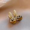 French court lace tiger's eye earrings light luxury ear buckles retro versatile earrings