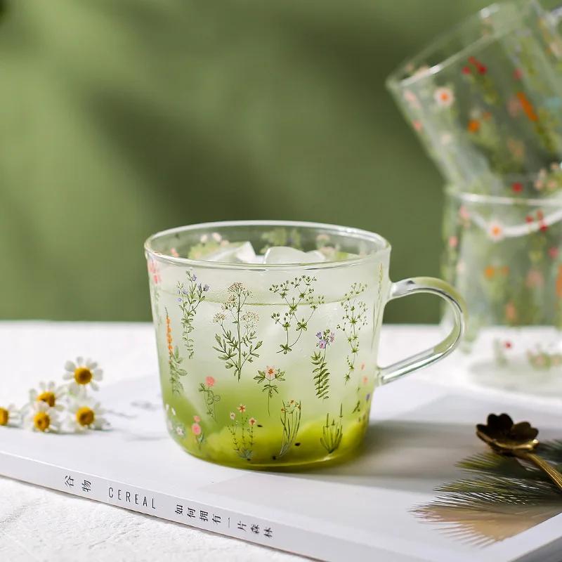 Glass Cup Women's Household Drinking Mug Heat-Resistant Milk Breakfast Coffe Cups Cute Girl Large-Capacity with Scale Mugs Gifts