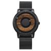 EUTOUR Men's Wooden Magnetic Watch, Fashionable Sports Quartz Watch with Black Dial and Black Stainless Steel Band, Mesh Strap