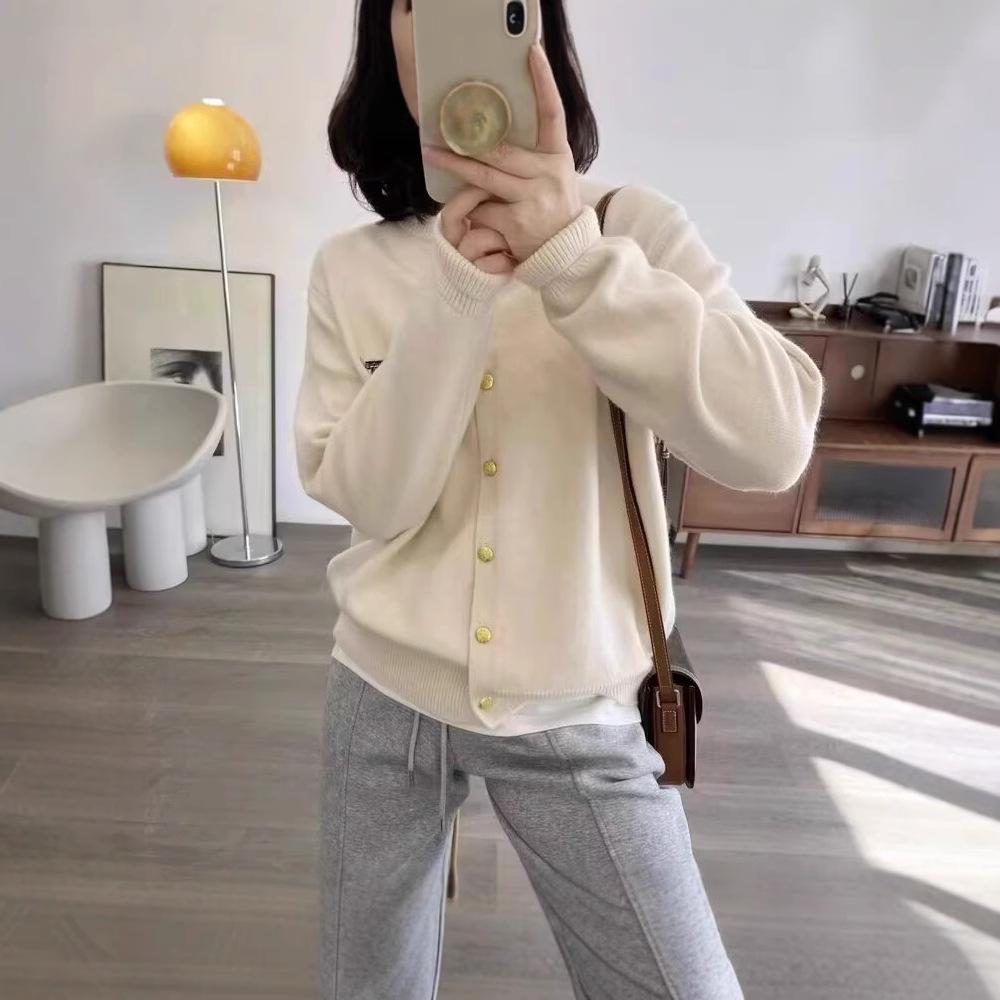 Women's 100% Wool Embroidered Badge Cardigan - New for Early Spring 2025, Soft Round Neck, Thin Knit Sweater.