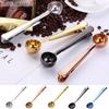 Portable 2-in-1 Coffee Spoon With Bag Clip Gold Silver Coffee Scoop Clip Stainless Steel Long Handle Spoon Bag Clip Milkpowder