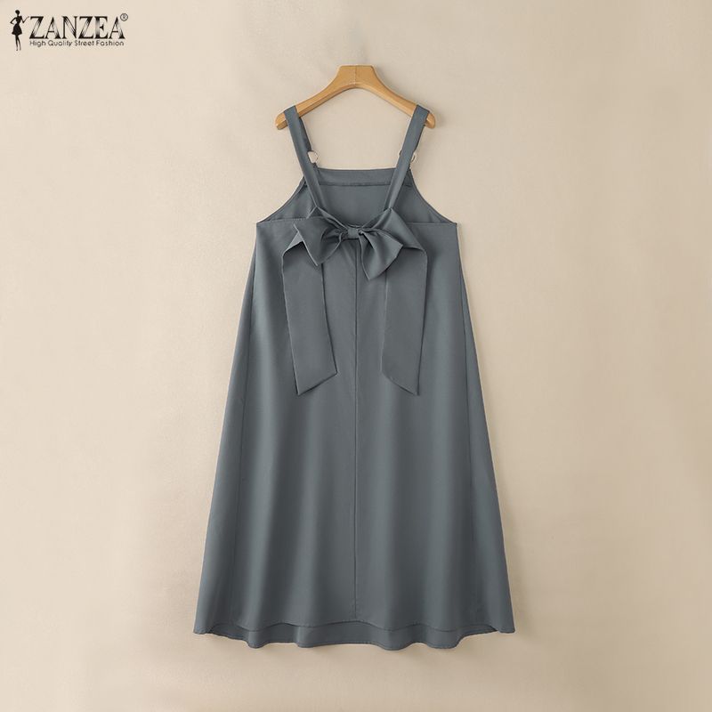 ZANZEA Women Casual Square Collar Loose Sleeveless Dress