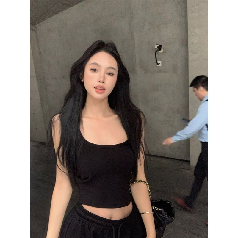 

Соблазнительные короткие топы с низким вырезом, майка I-образной формы Black XS