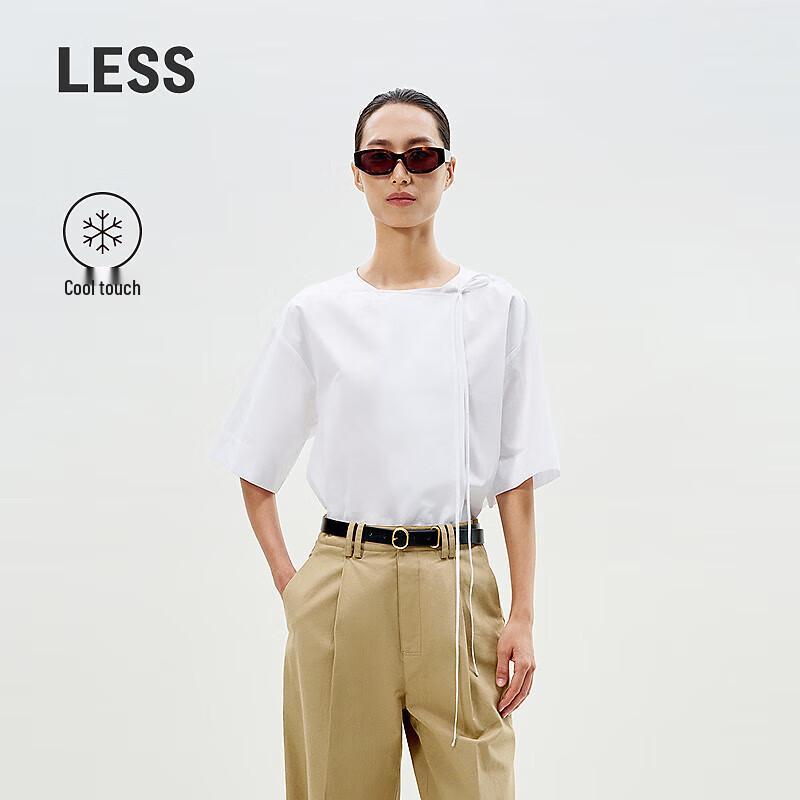 LESS 2025 Summer Loose Round Neck Mid-sleeve Shirt S