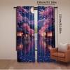 2 Stück Kirschblütenvorhang Japanischer Stil Vorhang Romantische Mondscheinnachtszenerie Rosa Blau Für Schlafzimmer Wohnzimmer Esszimmer
