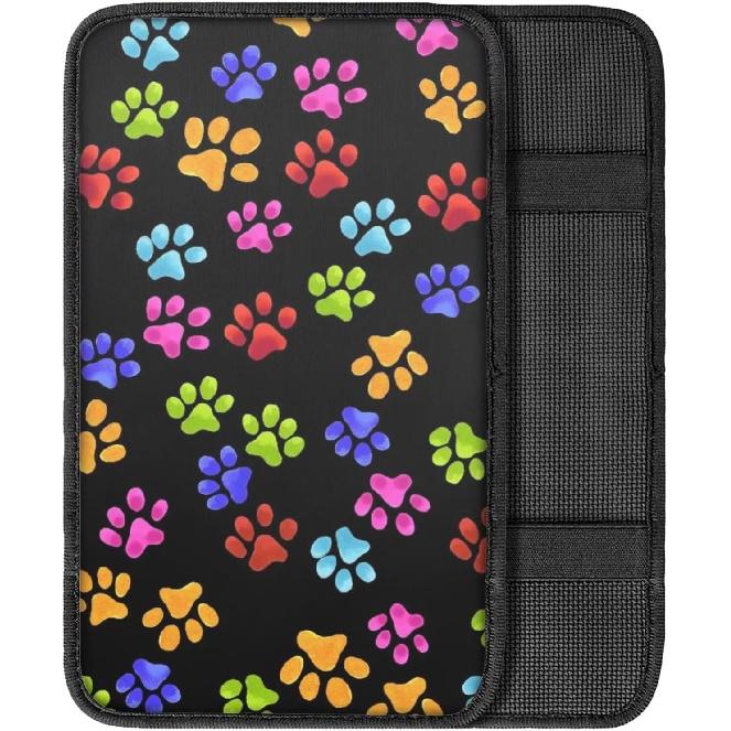 

Dreaweet Colorful Dog Paw Print Auto Center Console Pad,Car Armrest Seat Box Cover Protector Universal Fit for Most Vehicle SUV Trucks