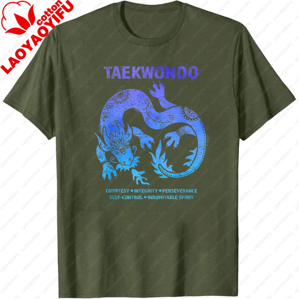 Taekwondo Dragon Design Summer Casual Men TShirt Cotton Short Sleeve Fashion Top for Martial Arts Enthusiasts T Shirt