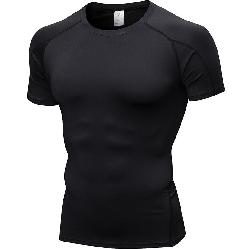 Men Gym Workout Short Sleeve Compression Shirt Tight Fit Quick Dry Athletic Top Black Red