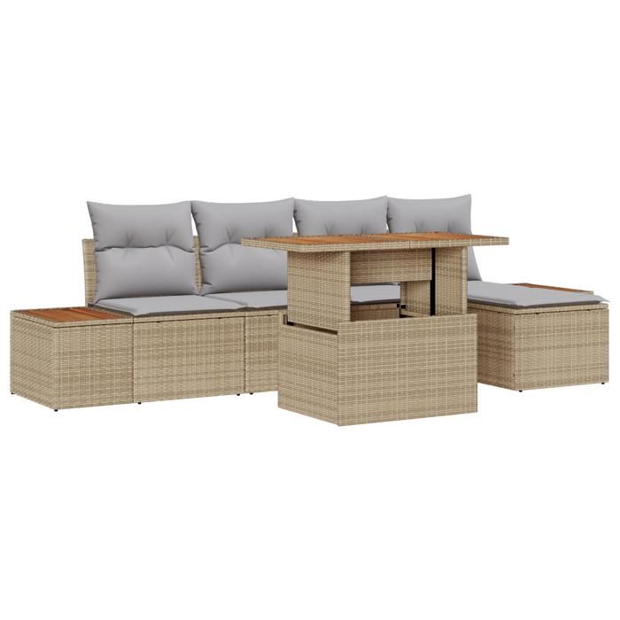 VidaXL Ensemble de salle à manger de jardin en 6 pièces avec coussins beige en polyrotin et acacia 3350062