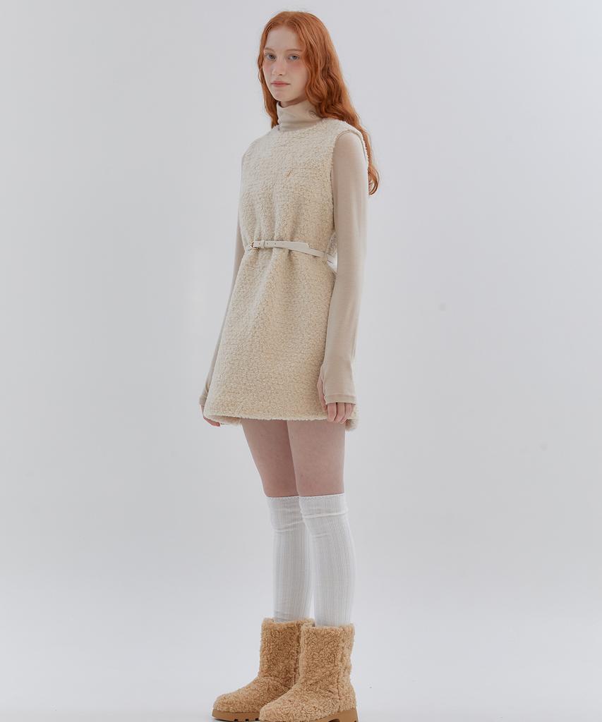 Anoetic Fuzzy Belt Sleeveless One-Piece_Ivory