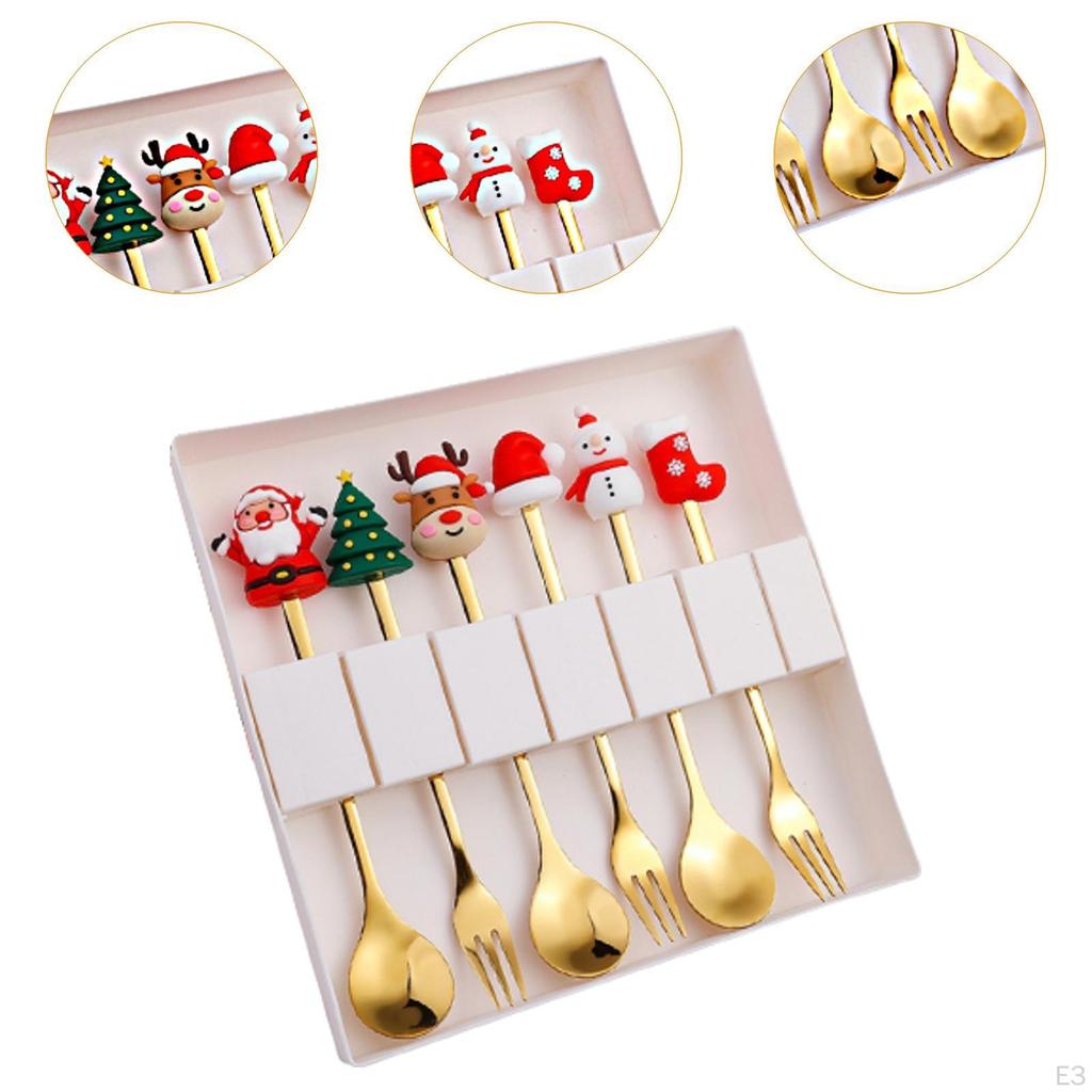 6 Piece Christmas Cutlery Set Flatware with Box Stainless Steel Dessert Spoon Tableware for