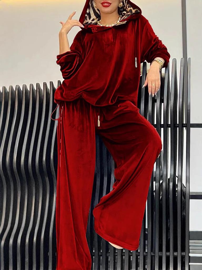 Oversized Casual Two-Piece Leopard Print Hoodie and Pants Set for Women