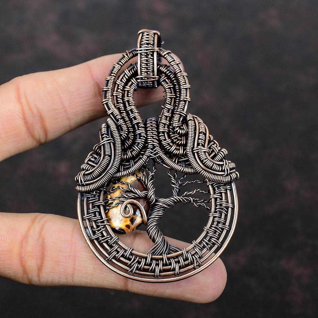 Tree Of Life Bauxite Pendant Copper Wire Wrapped Jewelry Gemstone Handmade Pendant Copper Wire Wrap Pendant Gift For Mother Designer Jewelry