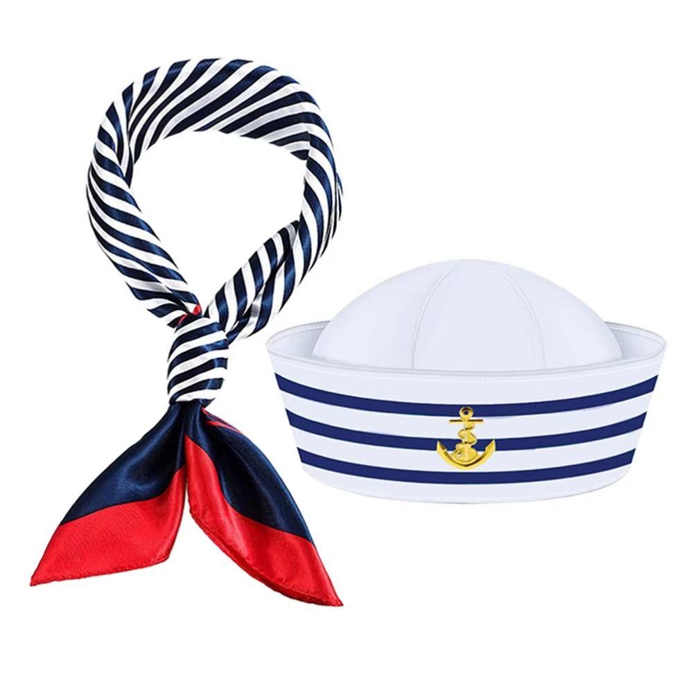 Dressing Up Yacht Captain Hat Navy Blue Scarf Sailor Hat Fashion Sailor Ship Cap  Costume Accessory